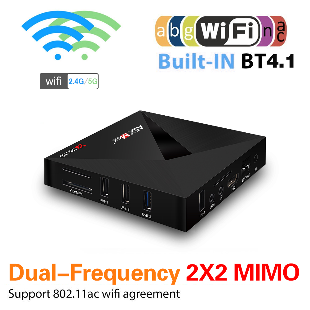 A5X MAX+ KODI 18.0 Android 7.1.1 4GB/32GB RK3328 4K HDR TV Box 802.11AC WIFI Bluetooth 1000M LAN VP9 USB3.0
