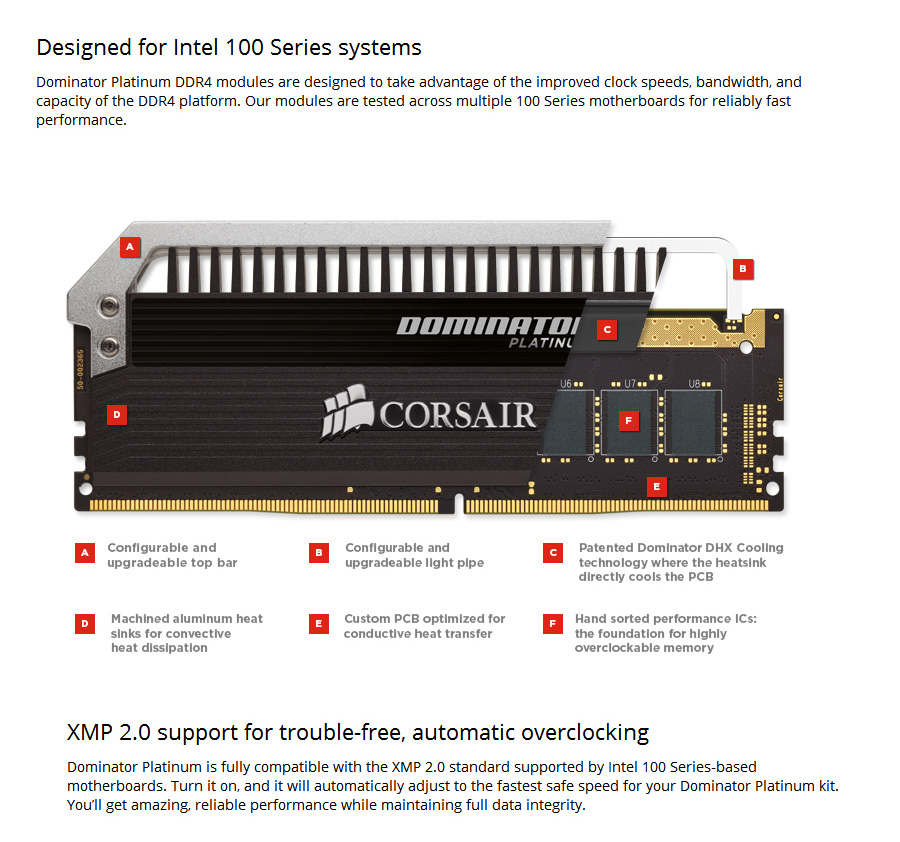 Corsair Dominator Platinum Series 2 x 8GB DDR4 Memory Modules DRAM 3200MHz (PC4-25600) C16 Memory Kit - Black