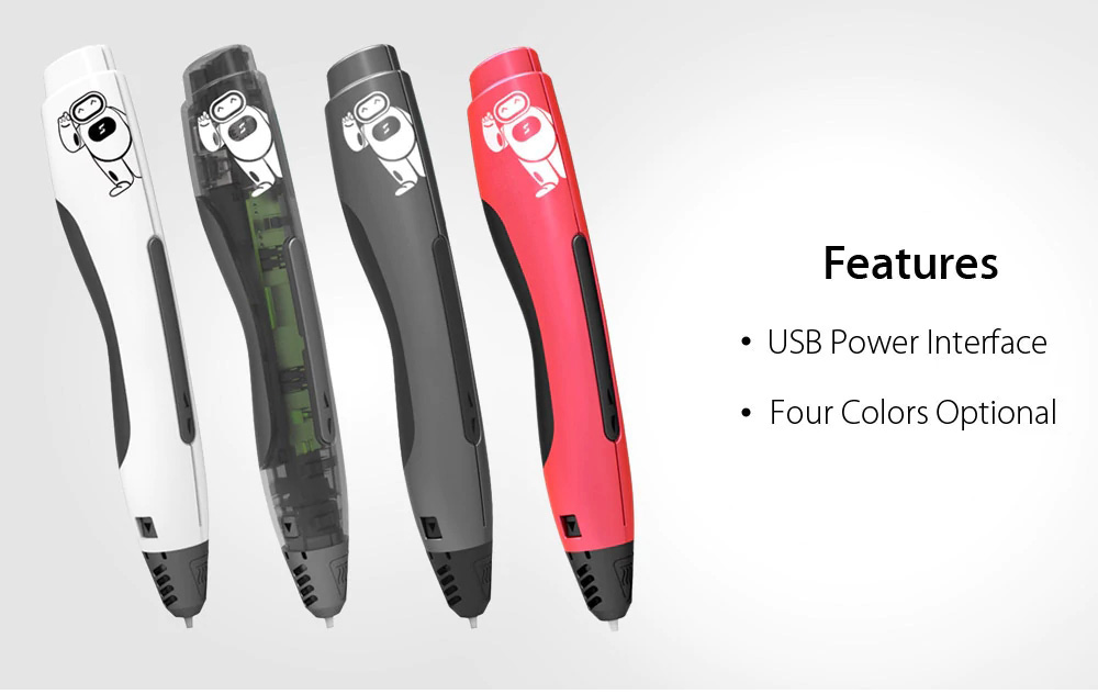 SUNLU SL-400 Gen.4 Intelligent Temperature Sensing 3D Printer Pen 100-240V One Button Operation - Transparent
