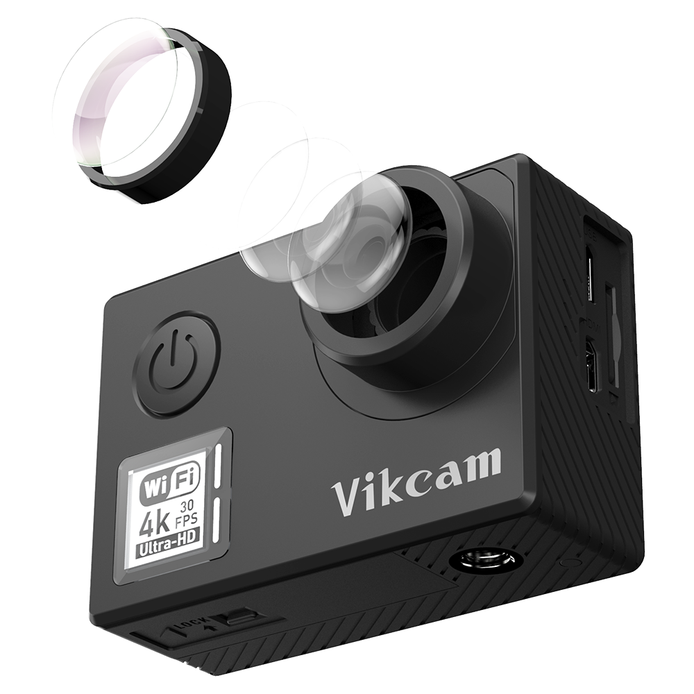 Vikcam V50 iCatch V50 Panasonic 34112 2.0 Inch LCD Action Camera 4K 30FPS Wifi Dual Screens 170 Degree Wide Angle 1050mAh - Black