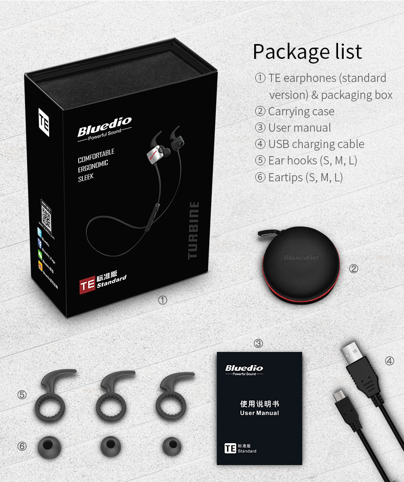 Bluedio TE Wireless Bluetooth Sport Headphones with Mic Double-cavity Sweatproof - Red
