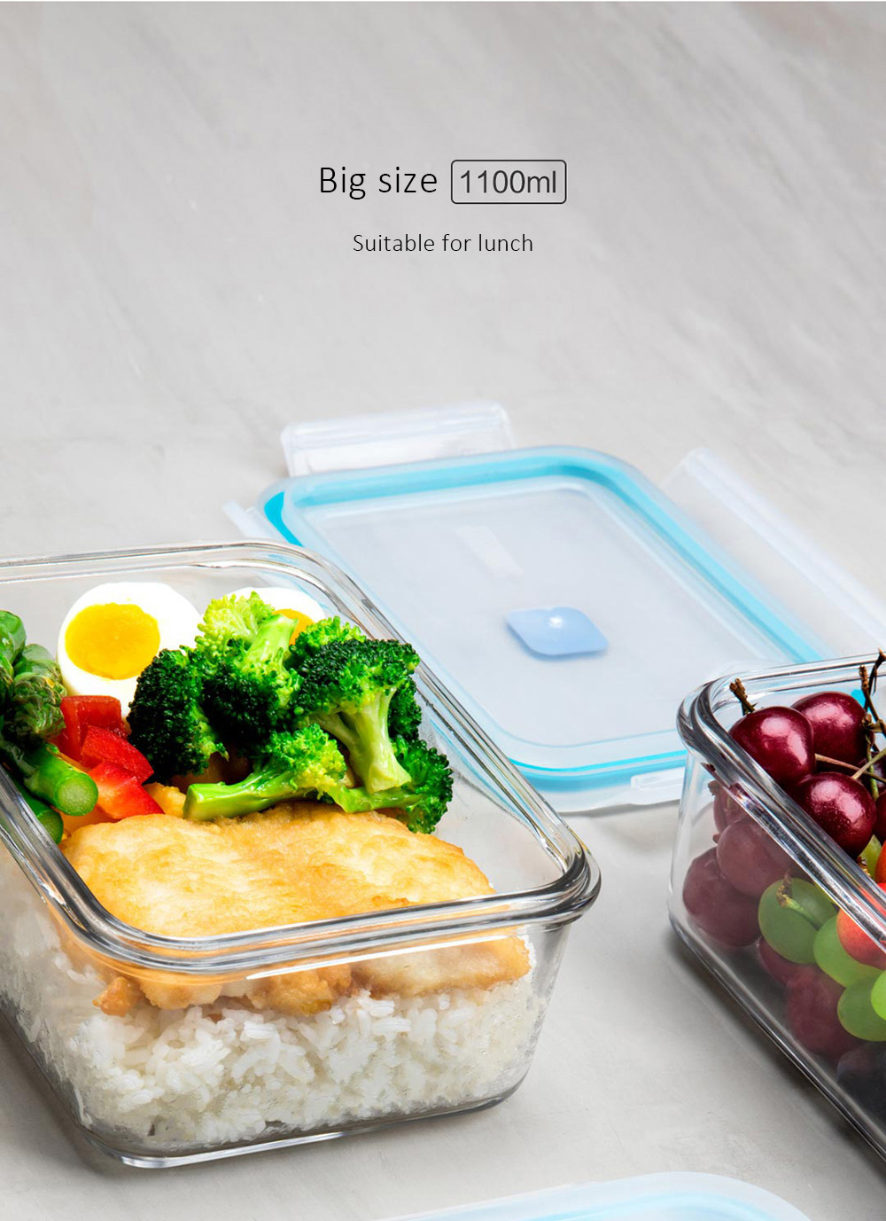 Xiaomi Mijia Glass Crisper 1000ml Anti-Fall Glass Preservation Box Fresh Storage Food Container
