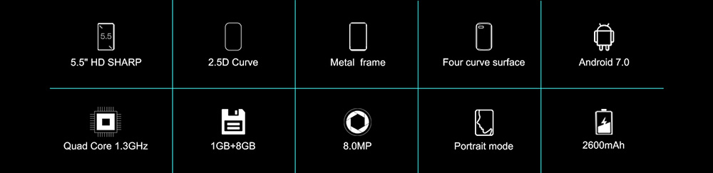 AllCall Madrid 5.5 Inch Smartphone HD 2.5D Curved Screen 8.0MP Camera 8GB MT6580A Quad Core Android 7.0 2600mAh - White
