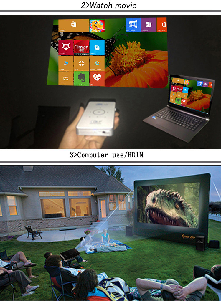 C6 DLP Mini Pocket projector Android 1GB/8GB 2.4G/5G WIFI Bluetooth Eshare/Airplay/MiraCast - Black