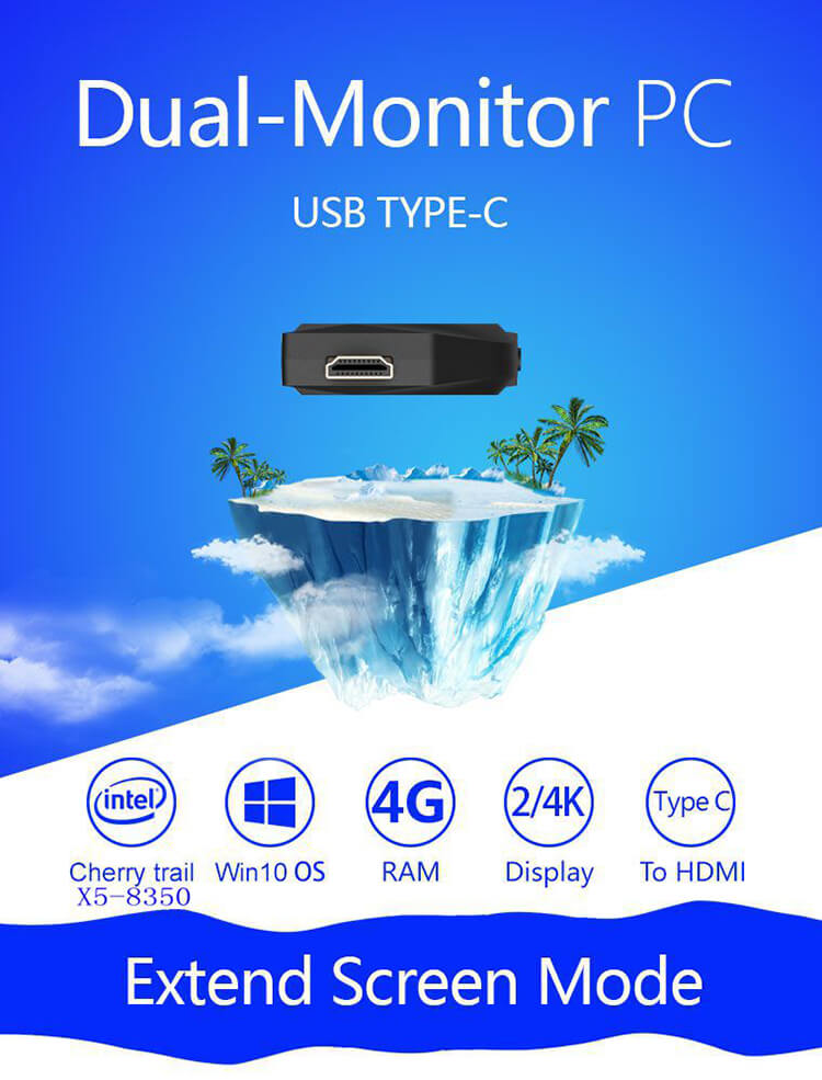 MEEGOPAD T08 Licensed Windows 10 Intel Z8350 4GB/32GB Ultra Compact MINI PC 2.4G+5G Dual Band WIFI Bluetooth Type-C