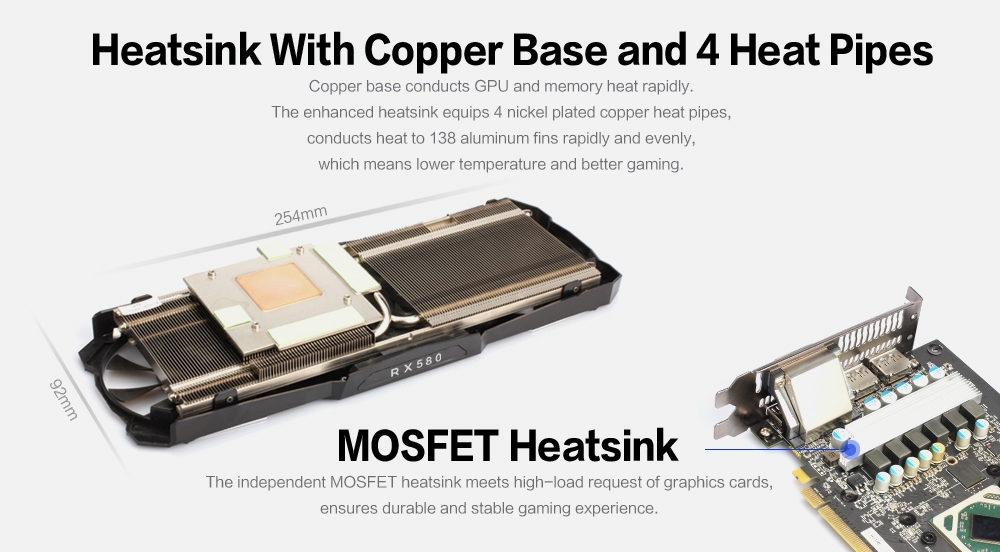 Yeston AMD RX580 8G DDR5 256Bit Graphics Card GPU Three Fans 8000MHz Support DP HDMI DVI PCI-E 3.0 - Black