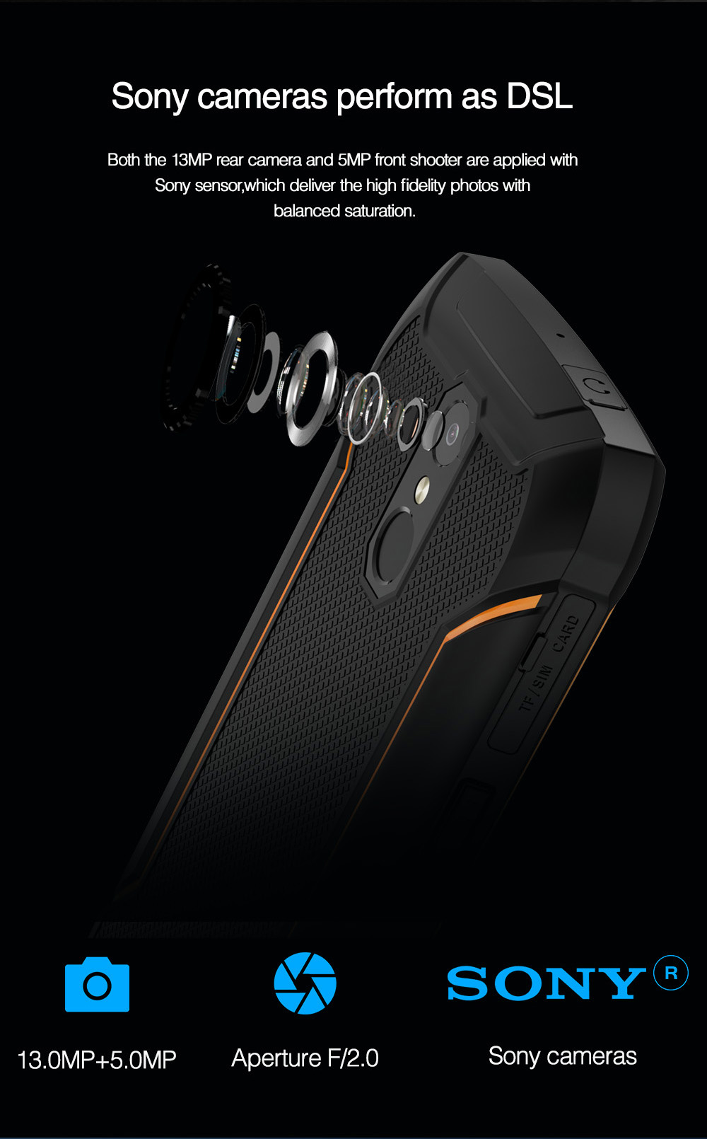Uhans K5000 5.0 Inch 4G LTE Smartphone IP68 Waterproof 3GB 32GB MT6753 Octa-core Android 7.0 13.0MP+5.0MP Cam Touch ID 5000mAh Large Battery - Orange