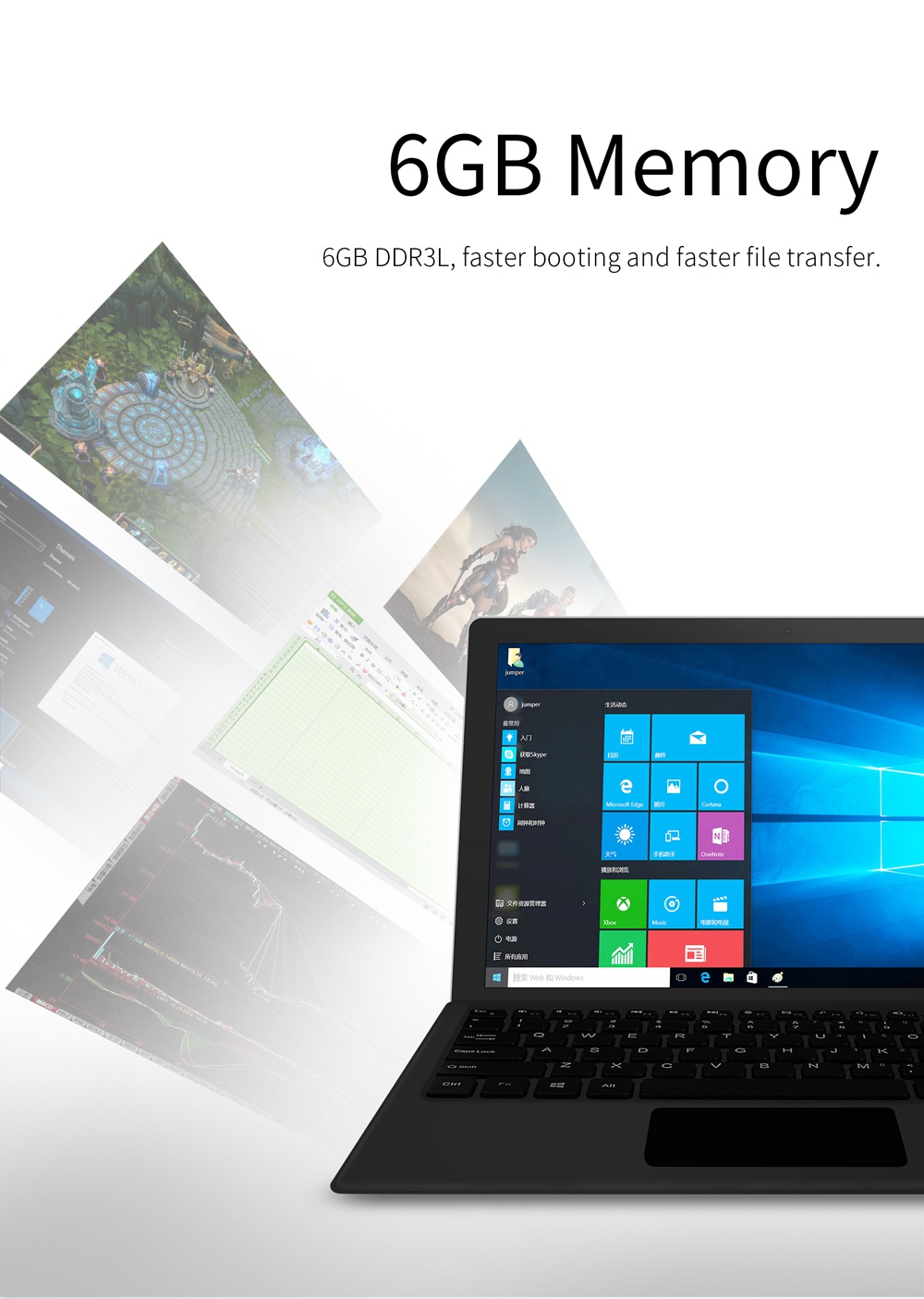 Jumper EZpad 6 Plus Tablet Intel Apollo Lake N3450 Quad Core 11.6 Inch 1920 x 1080 Windows 10 6GB RAM 64GB eMMC - Black+Silver