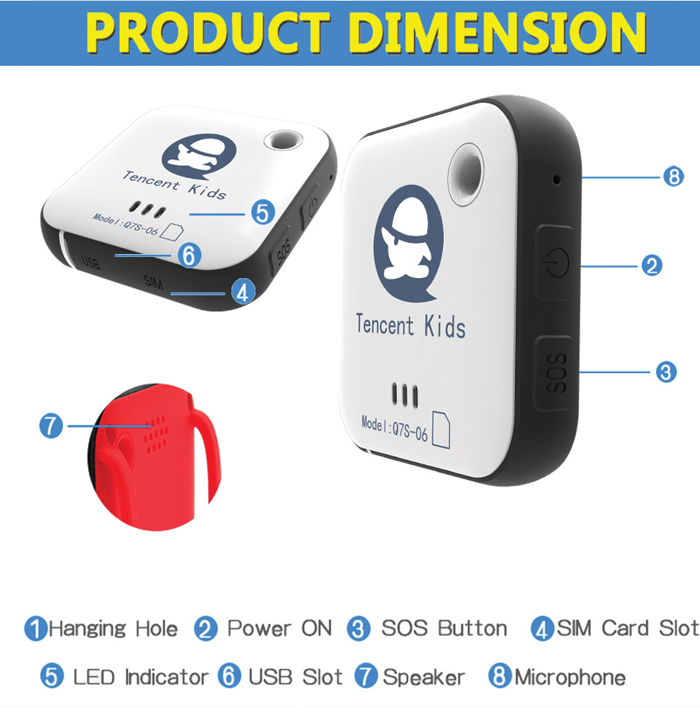 Tencent Mini GPS Tracker GSM GPRS GPS LBS WIFI Tracker Locator 2G Device SOS Alarm Voice Monitoring - Black