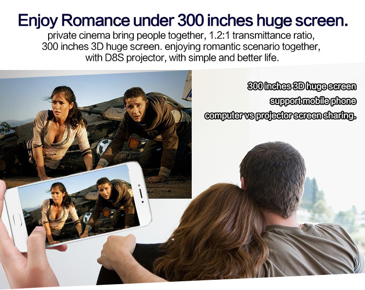 D8S 3D HD Portable Projector Android 1GB/16GB 2.4G/5G WIFI Bluetooth Eshare/Airplay/MiraCast - Silver