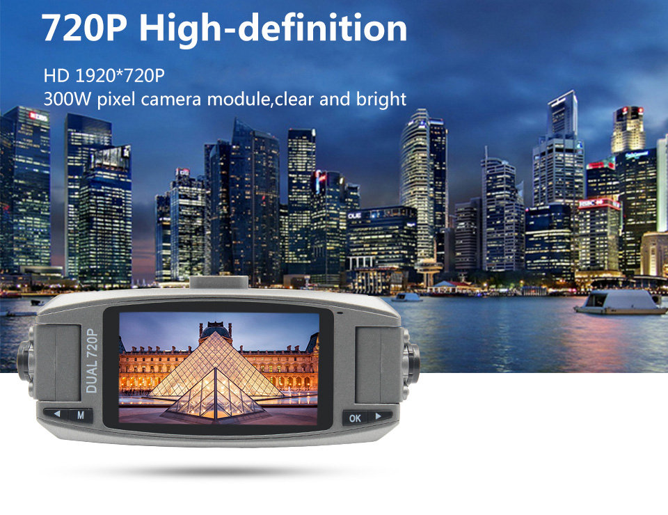 F80 NT96655 2.7 Inch Dash Camera 1080P FHD With Dual Lenses 120 Degree Wide Angle 350 Degree Rotation Night Vision - Grey