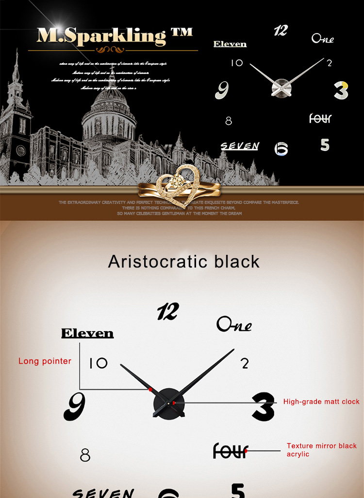 M.Sparkling 3M014 Home Decoration Wall Clock EVA Foam Material DIY Clock -Black+Silver