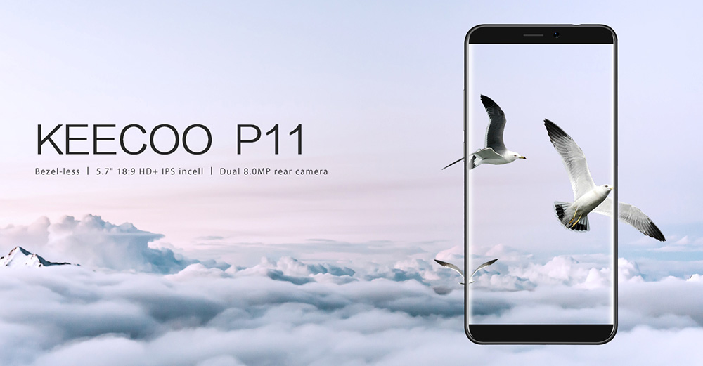 KEECOO P11 5.7 Inch Smartphone 18:9 Aspect Ratio HD Screen MT6737 Quad Core Dual 8.0MP Camera 2GB RAM 16GB ROM Touch ID Face Unlocking 3050mAh - Silver