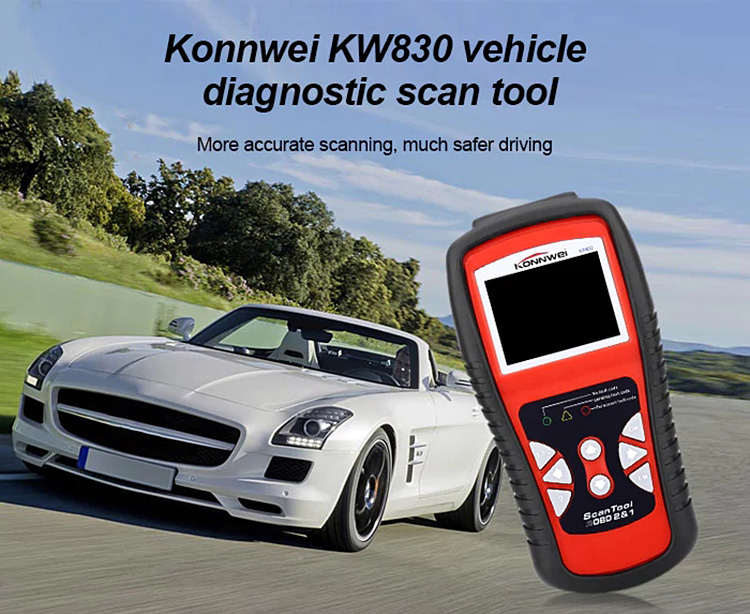 Konnwei KW830 OBDII Vehicle Diagnostic Scanner Tool Car Trouble Code Reader - Red + Black
