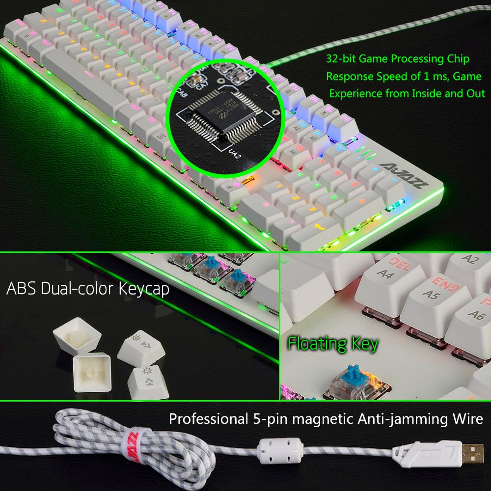Ajazz AK50 Wired Mechanical Keyboard Ergonomic Black Switch With LED Backlights 104 Keys - Black