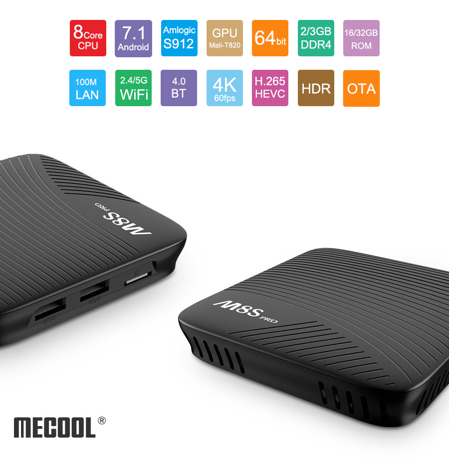 Bundle MECOOL M8S PRO YouTube 4K Netflix 3GB DDR4 16GB eMMC Android 7.1 S912 KODI 17.0 TV Box + Rii i8+ 2.4G Wireless Israel Hebrew Language Keyboard Black