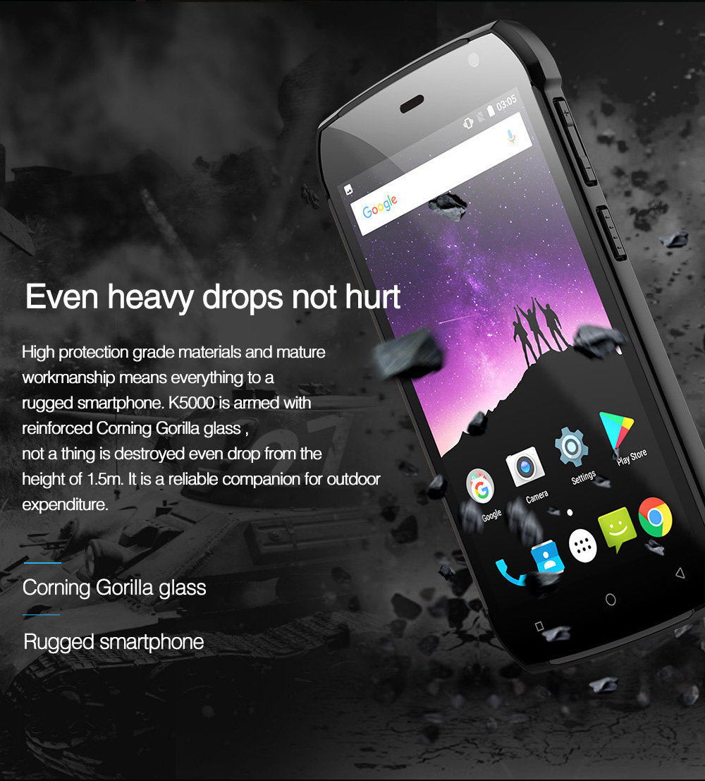 Uhans K5000 5.0 Inch 4G LTE Smartphone IP68 Waterproof 3GB 32GB MT6753 Octa-core Android 7.0 13.0MP+5.0MP Cam Touch ID 5000mAh Large Battery - Orange