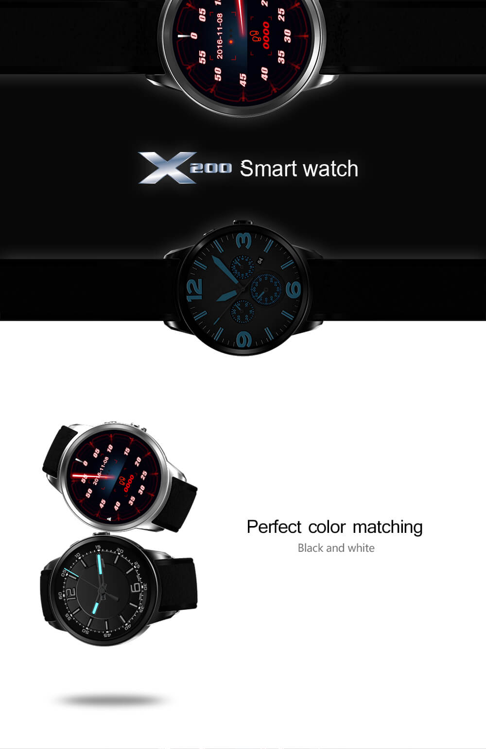 X200 3G Android 5.1 Smart Watch Phone MTK6580 Nano Sim Heart Rate Monitor Camera Pedometer Wifi GPS 1GB/16GB - Silver