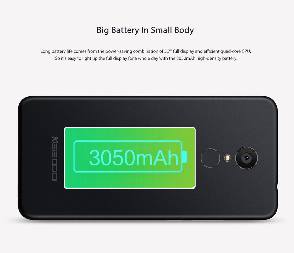 KEECOO P11 5.7 Inch Smartphone 18:9 Aspect Ratio HD Screen MT6737 Quad Core Dual 8.0MP Camera 2GB RAM 16GB ROM Touch ID Face Unlocking 3050mAh - Silver