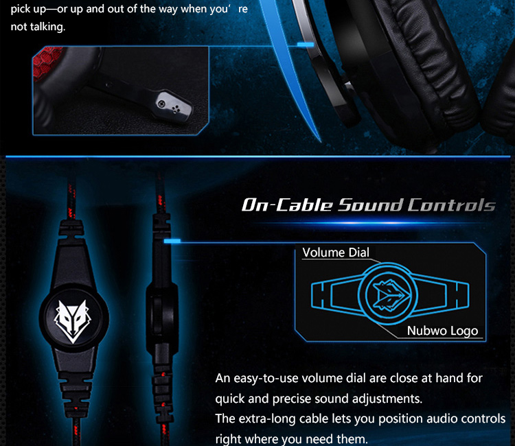 NUBWO No-3000 Gaming Stereo Headset with Microphone and Volume Control - Black and Blue