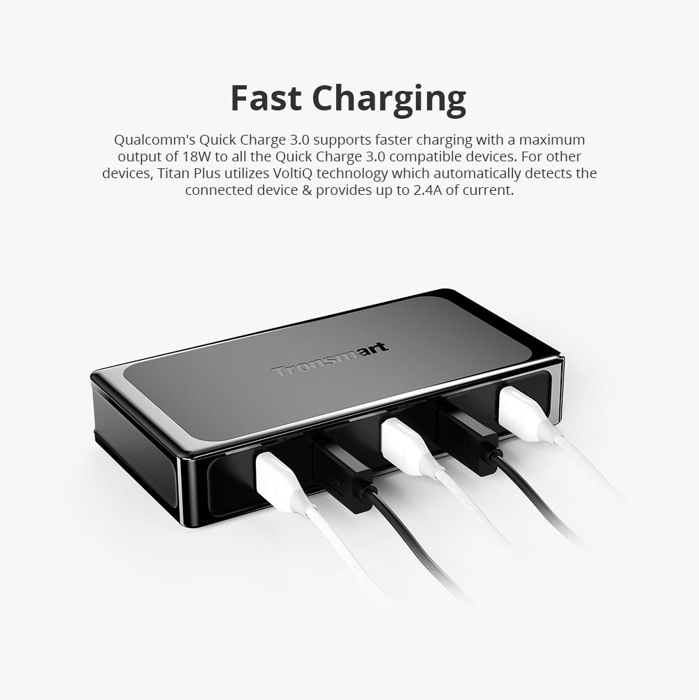 Tronsmart 90W U5TF Titan Plus 5 USB Ports Desktop Charger with Quick Charge 3.0 & VoltiQ for All iOS & Android Devices - UK