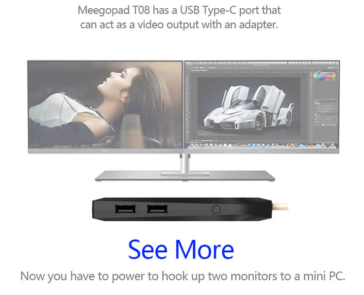 Bundle MEEGOPAD T08 Licensed Windows 10 Intel Z8350 4GB/32GB Ultra Compact MINI PC + Tronsmart TSM01 English Version Air Mouse