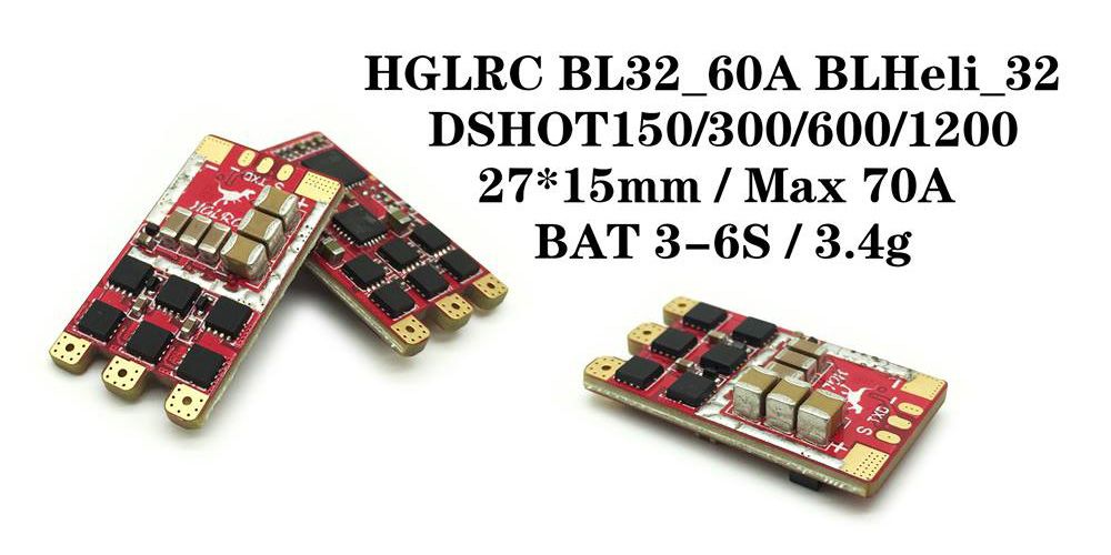 HGLRC BL32 60A Blheli_32 3-6S Dshot1200 27x15mm ESC for FPV Racing Drone