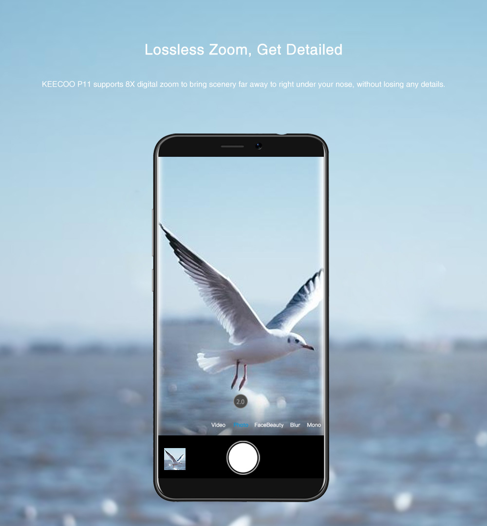 KEECOO P11 5.7 Inch Smartphone 18:9 Aspect Ratio HD Screen MT6737 Quad Core Dual 8.0MP Camera 2GB RAM 16GB ROM Touch ID Face Unlocking 3050mAh - Silver