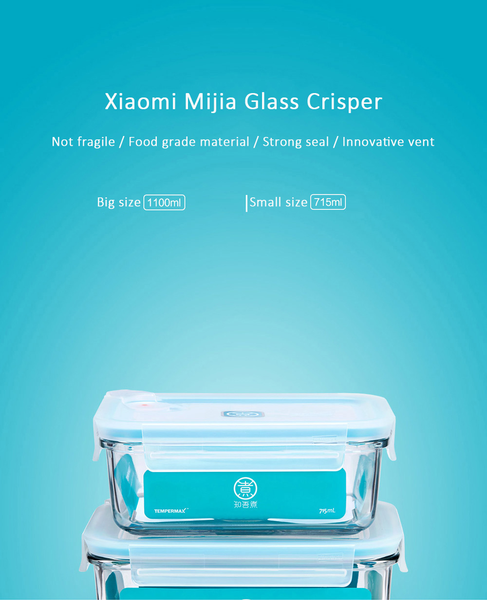 Xiaomi Mijia Glass Crisper 1000ml Anti-Fall Glass Preservation Box Fresh Storage Food Container