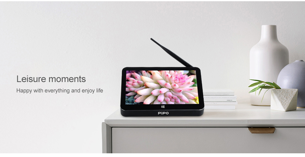 PIPO X11S 8.9 Inch Licensed Windows 10 Android 5.1 Dual OS Mini PC 2GB/32GB Intel Cherry Trail Z8350 WiFi Gigabit LAN Bluetooth HDMI - Black
