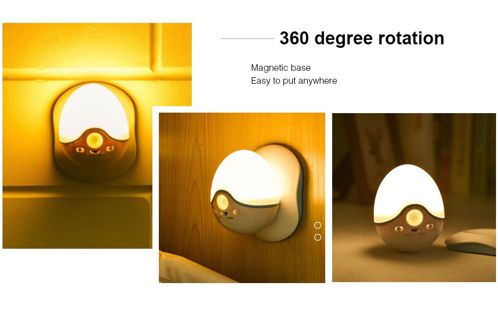 Body Sensor LED Night Light USB Charging 360 Degree Rotation Infrared Human Body Induction Egg Shape Decoration Light