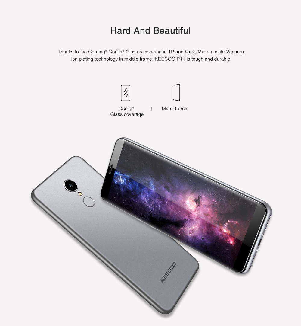 KEECOO P11 5.7 Inch Smartphone 18:9 Aspect Ratio HD Screen MT6737 Quad Core Dual 8.0MP Camera 2GB RAM 16GB ROM Android 7.0 Touch ID Face Unlocking 3050mAh - Black