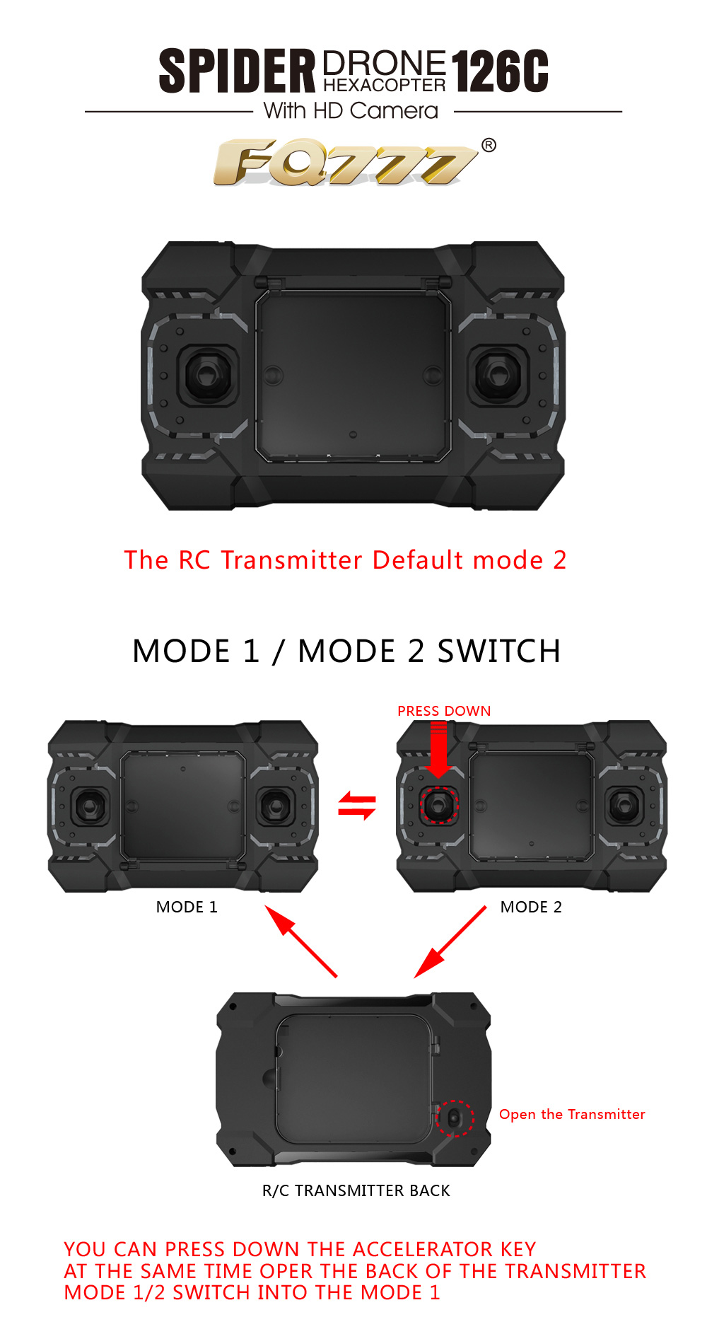 FQ777-126C MINI Spider Drone 2MP HD Camera 3D Roll One Key to Return Dual Mode 4CH 6Axis Gyro RC Hexacopter - Red