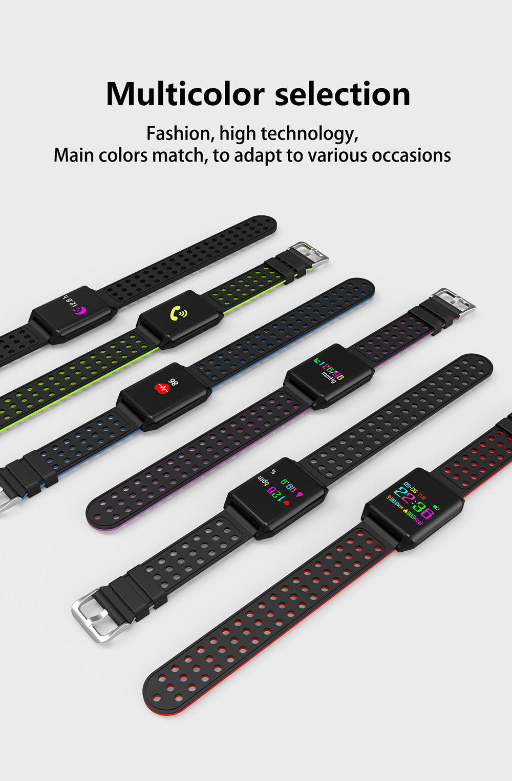LYNWO M7 Smart Bracelet Heart rate Blood Oxygen Blood Pressure Monitor Fitness Tracker IP67 Water Resistant Compatible With IOS Android Stainless Steel - Black