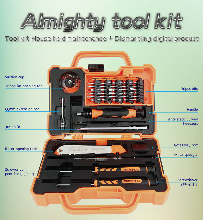 JAKEMY JM-8139 45 in 1 Screwdriver Set with Knives/Tweezers/Spudger/Suction Cup