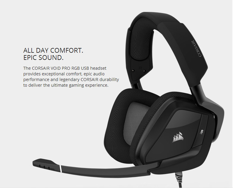 CORSAIR VOID PRO RGB USB Gaming Headset 50mm Drivers Dolby 7.1 Surround Sound for PC - Black