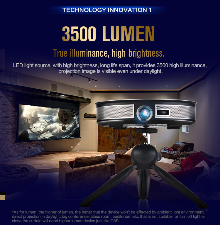 D8S 3D HD Portable Projector Android 1GB/16GB 2.4G/5G WIFI Bluetooth Eshare/Airplay/MiraCast - Silver