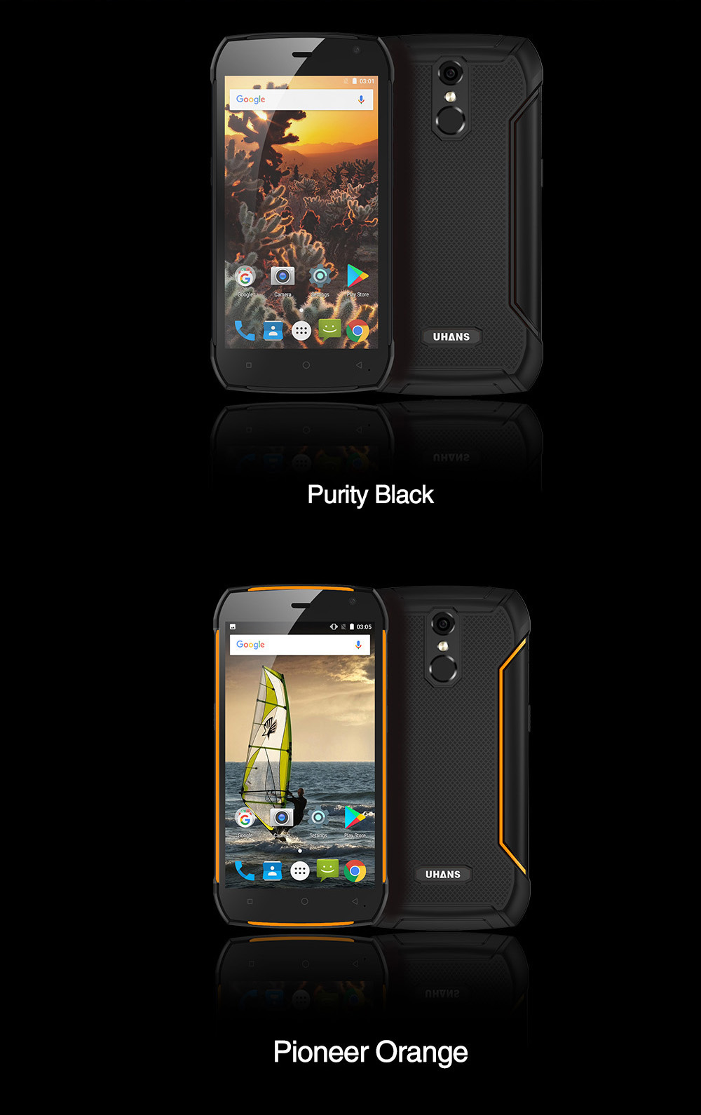 Uhans K5000 5.0 Inch 4G LTE Smartphone IP68 Waterproof 3GB 32GB MT6753 Octa-core Android 7.0 13.0MP+5.0MP Cam Touch ID 5000mAh Large Battery - Orange