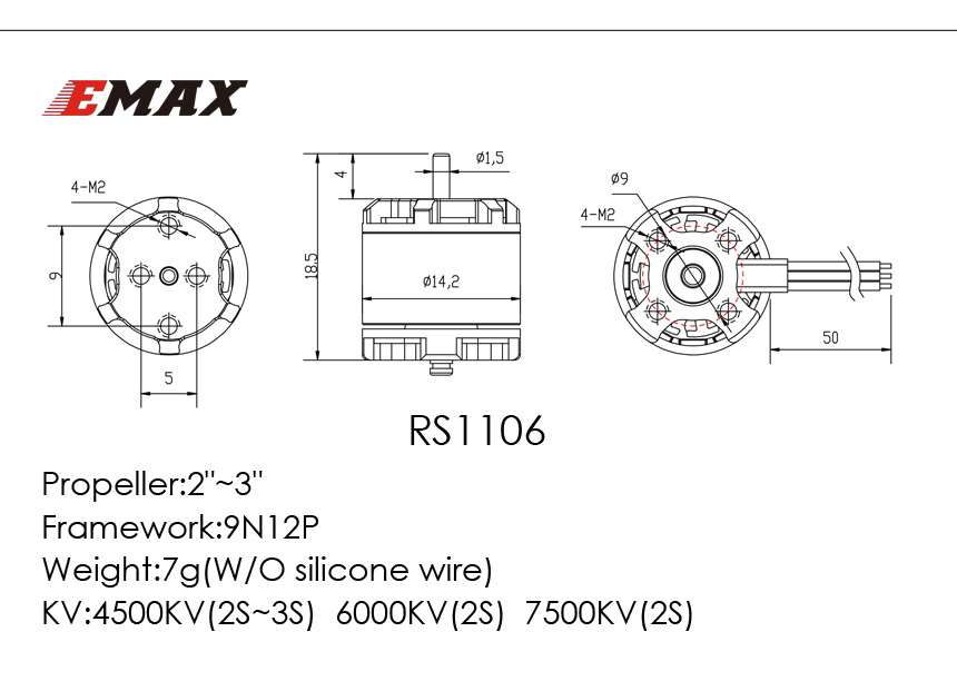 EMAX RS1106 1106 7500KV Micro Brushless CW Motor for FPV Rcing Drone