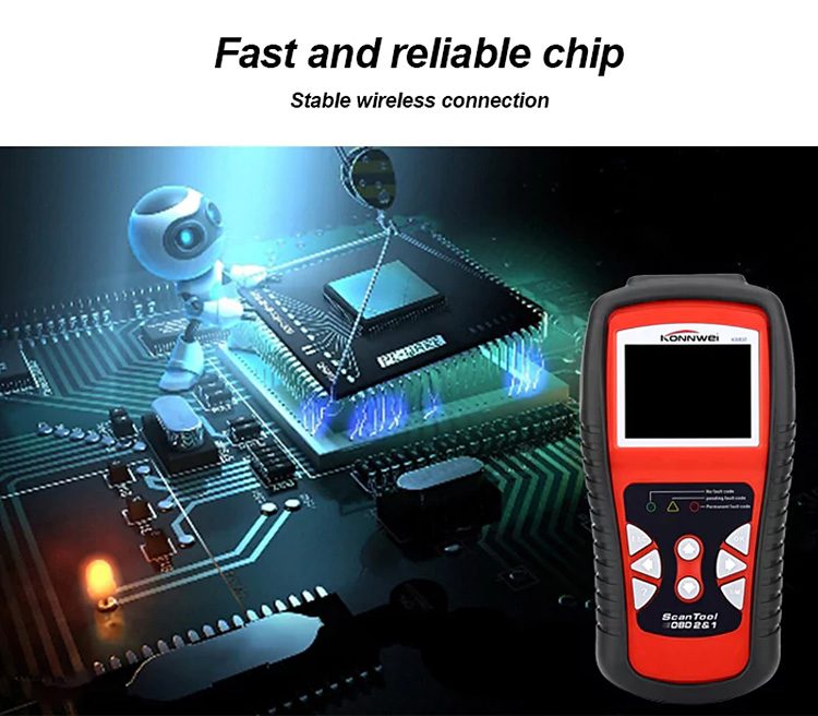 Konnwei KW830 OBDII Vehicle Diagnostic Scanner Tool Car Trouble Code Reader - Red + Black