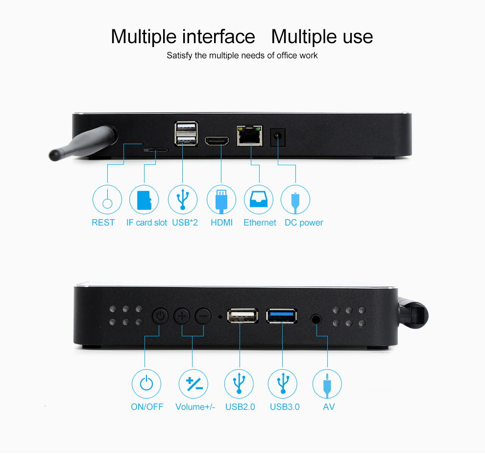 PIPO X11S 8.9 Inch Licensed Windows 10 Android 5.1 Dual OS Mini PC 2GB/32GB Intel Cherry Trail Z8350 WiFi Gigabit LAN Bluetooth HDMI - Black