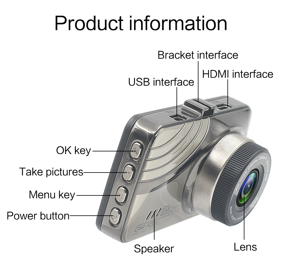 H600 NTK9665 3.0 Inch LCD Dash Camera 1080P FHD 170 Degree Wide Angle Night Vision G-sensor Car Video Recorder - Silver