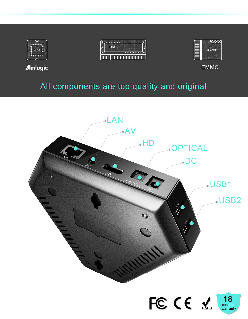Magicsee Iron Android 6.0 TV Box Amlogic S905X 2GB/8GB 4K WIFI LAN OTA Update HDMI 2.0 Media Player