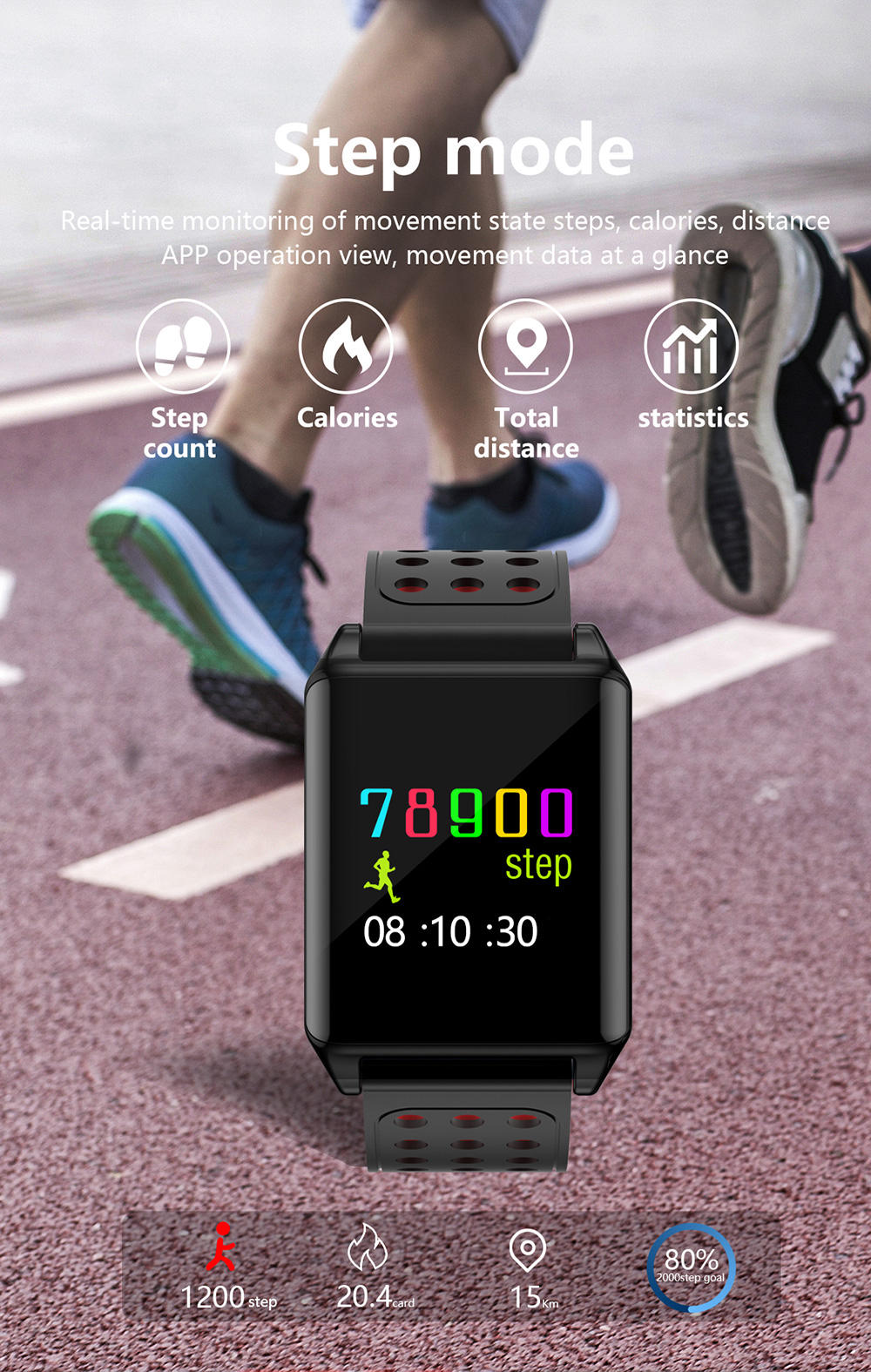 LYNWO M7 Smart Bracelet Heart rate Blood Oxygen Blood Pressure Monitor Fitness Tracker IP67 Water Resistant Compatible With IOS Android Stainless Steel - Black