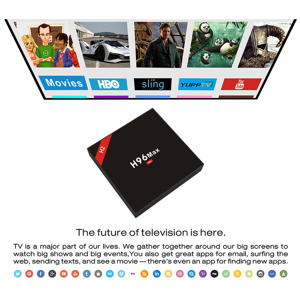 H96 MAX H2 4GB/32GB Android 7.1 RK3328 KODI 17.3 4K TV BOX 2.4G/5G WIFI Blutooth USB3.0 HDMI - Black