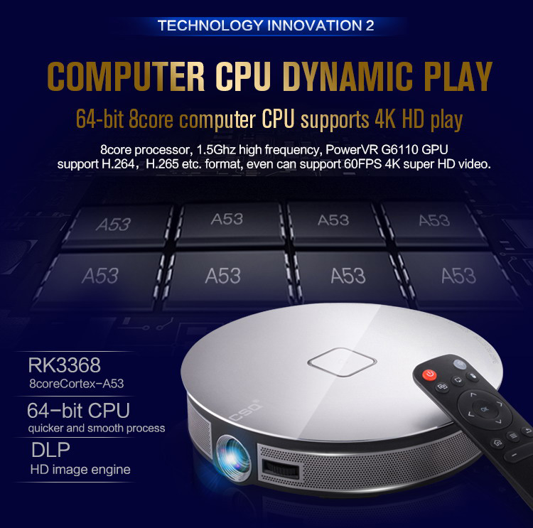 D8S 3D HD Portable Projector Android 1GB/16GB 2.4G/5G WIFI Bluetooth Eshare/Airplay/MiraCast - Silver