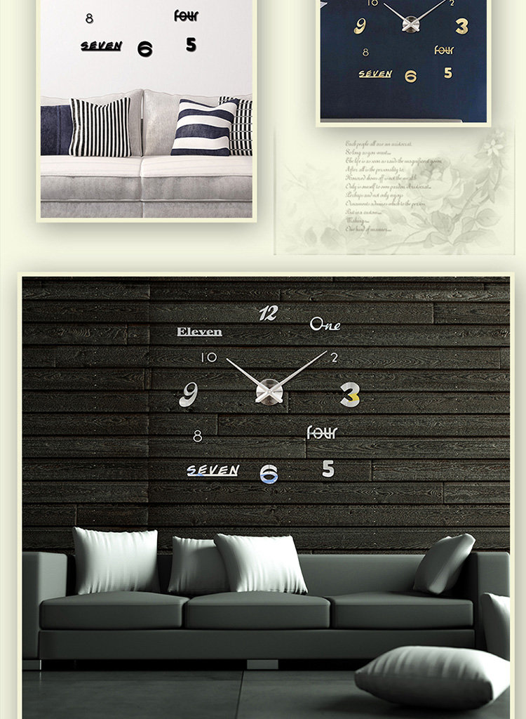 M.Sparkling 3M014 Home Decoration Wall Clock EVA Foam Material DIY Clock -Black+Silver