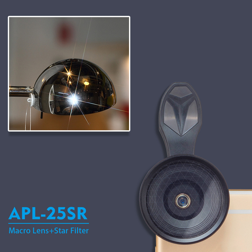 Apexel APL-25SR 10X 25mm Macro Lens & Star Filter Phone Camera Lens - Black