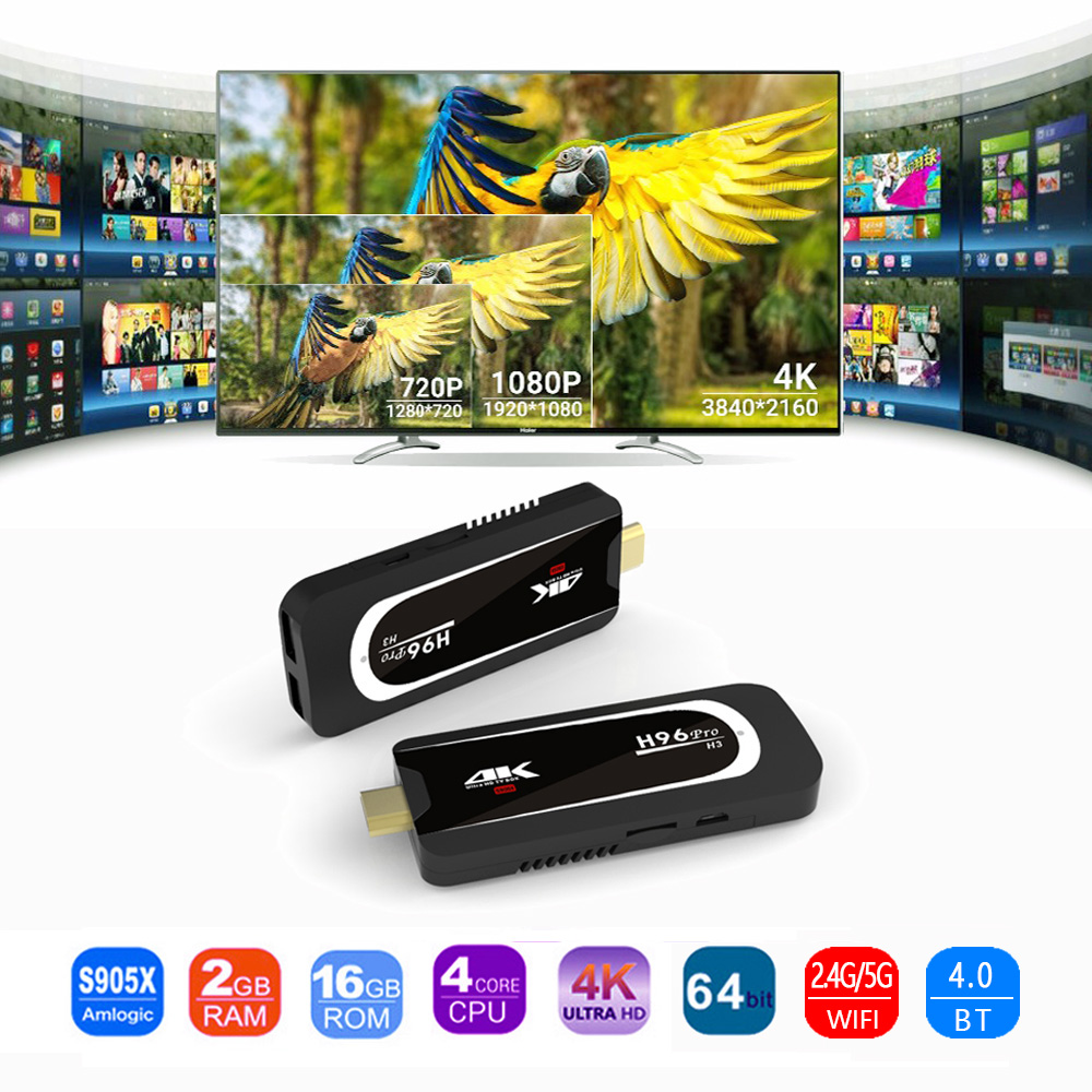 H96 PRO H3 Android 7.1 2GB/16GB Amlogic S905X 4K TV Dongle 2.4G/5G WIFI Bluetooth HDMI HEVC H.265 Decoding VP9 HDR