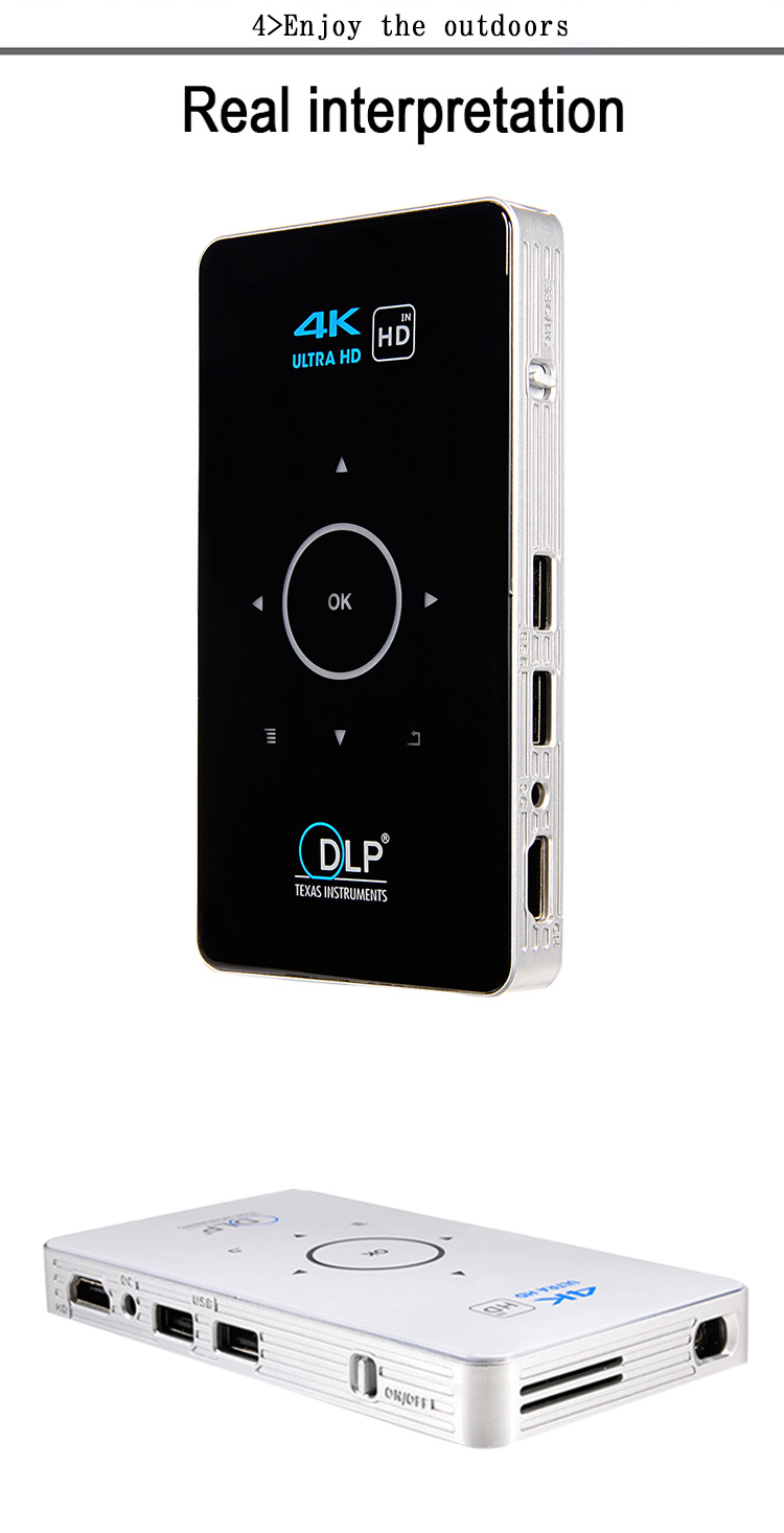 C6 DLP Mini Pocket Projector Android 2GB/8GB 2.4G/5G WIFI Bluetooth Eshare/Airplay/MiraCast - Black